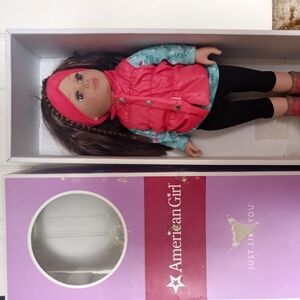 American Girl Doll with Pink and Blue Outfit
